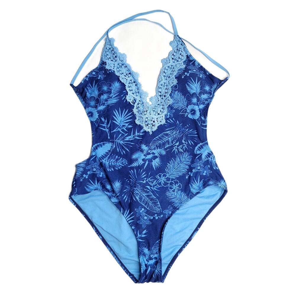 YMI Lattice Front Crochet Lace Hi Cut Swimwear, Size XL